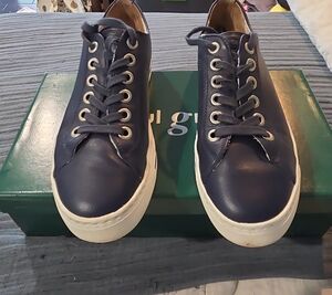 Paul Green Navy Leather Women's Sneakers with White Soles